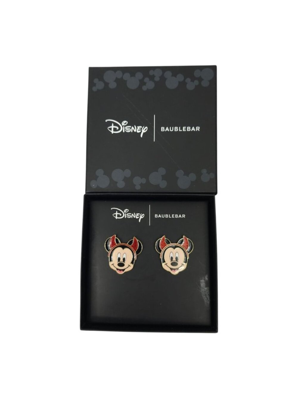 Disney BaubleBar Mickey Mouse Devil Horns Halloween Enamel Stud Earrings NIB